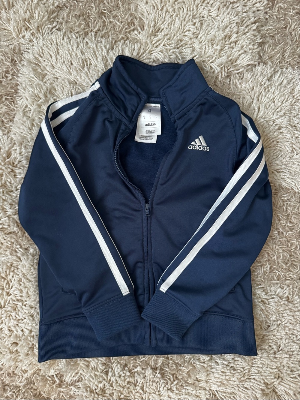 adidas Navy Track Jacket with White Stripes and Logo